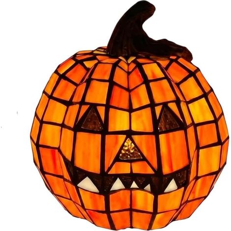 Lanterne citrouille en vitrail, décoration d'Halloween avec motif de nuit étoilée, ornement lumineux d'intérieur pour la maison, les week-ends et les fêtes, taille moyenne (M). (1/5)