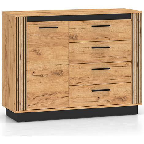 Kommode 115 cm breit modern in Eiche mit schwarz URBANIA-131
