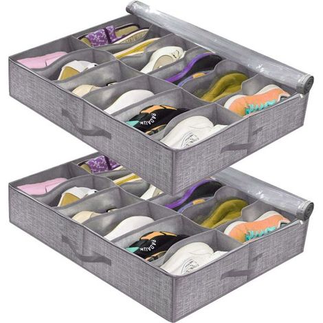 Confezione da 2 scatole per scarpe da riporre sotto il letto,Scatole per scarpe pieghevoli,Scatole per riporre le scarpe,2 x 12 paia (1/5)
