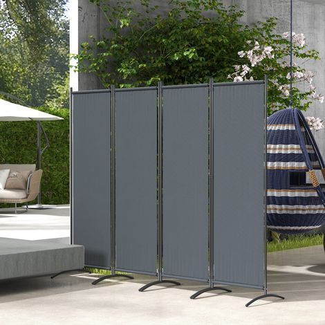 Paravent 221 x 172 cm paravent de jardin à 4 panneaux avec pieds larges en tissu polyester de 180 g/m² gris foncé