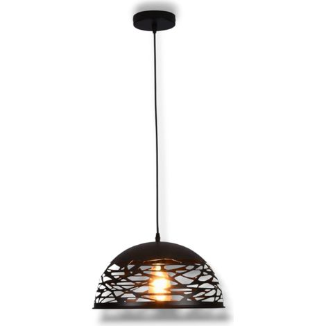 Lampadario a sospensione E27 in metallo nero, paralume traforato Ø36 cm, design moderno, IP20 – Altezza regolabile fino a 137 cm