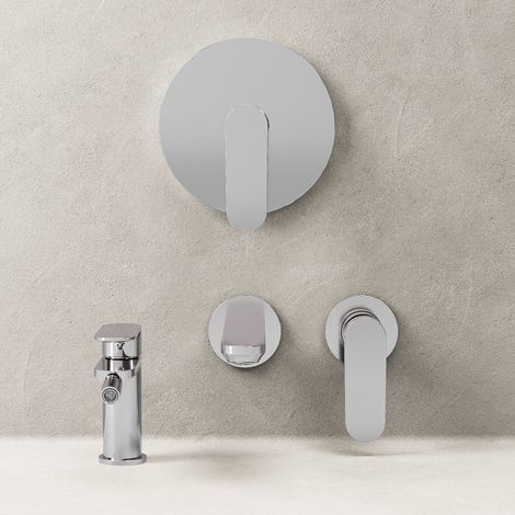 Set Miscelatori Lavabo a Parete Bidet e Doccia Con Piletta Click Clack Cromo - Neptune (1/4)