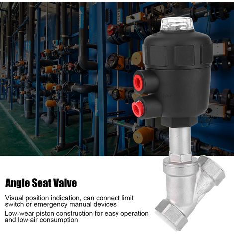 Robinet à siège d'angle pneumatique raccord fileté en inox carter plastique renforcé vanne vapeur 3/4 pouce DN20 (1/5)