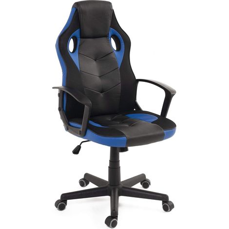 Chaise de jeu junior e-sport, siège pivotant en similicuir et maille respirante, appui-tête double rembourrage, hauteur réglable, pivotement à 360°, roulettes souples Sena (noir et gris) (1/5)
