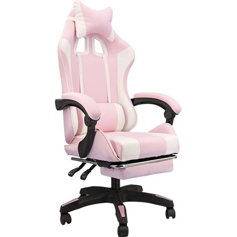 Chaise Gaming, Siège de Bureau réglable, Fauteuil Gaming avec Repose-Pieds télescopique (Pink et Blanc) (1/5)