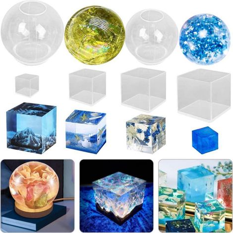 6x Moules en résine sphère & cube Silicone pour boule de cristal DIY, bougie, savon