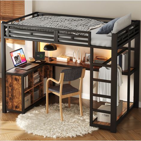 letto matrimoniale 140x200 con scrivania LED nero HAVRYA (1/5)