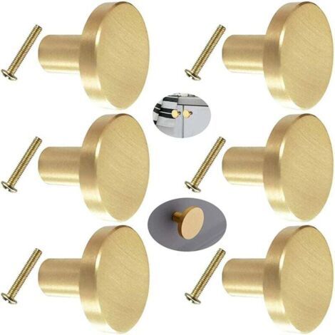 Pair Runder Türgriff aus massivem Messing, 6-teiliges Möbelgriff-Set, runder Messing-Schranktürknopf mit Schrauben für Kleiderschranktüren, Schranktüren und Kommodenschubladen (20 mm x 28 mm)