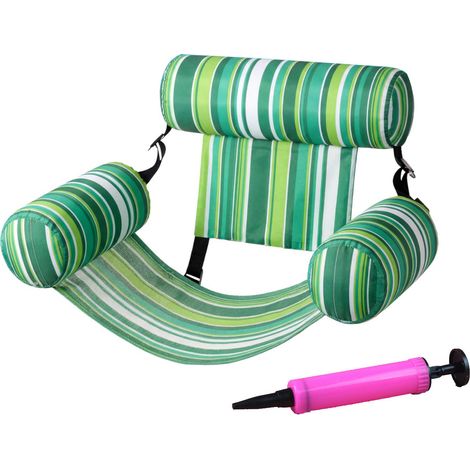 Matelas gonflable pour piscine avec pompe – hamac flottant aquatique pour adulte, fauteuil flottant avec dossier confortable, bouée de piscine idéale pour été, vacances et plage Vert à rayures (1/5)