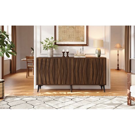 Buffet 140 x 35 x 70 cm, 4 portes et étagères réglables, meuble bar à café style campagne, effet noyer vintage (1/5)