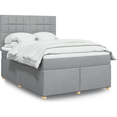 Cama box spring con colchón tela gris claro 160x200 cm (1/5)