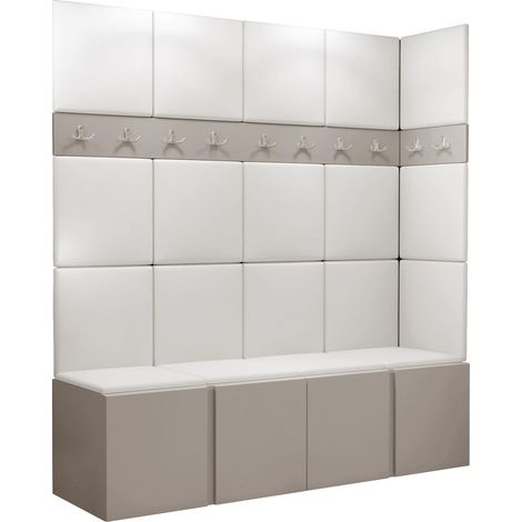 Conjunto para recibidor Pinis II, Cuero ecológico Soft 017, 186x168x46cm, Aglomerado laminado, Cuero ecológico, Colocada, Montada en la pared