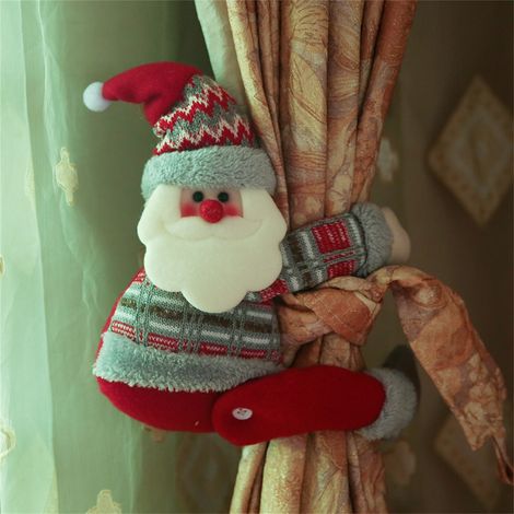 Attache De Rideau De Noël - Motif Bonhomme De Neige Et Père Noël - Tissu - Pour Fenêtre Intérieure Ou Extérieure - 1 Pièce (1/4)
