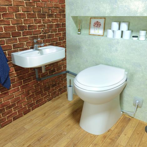 Aquassistances – WC broyeur Aquacompact Silence+ – Compact silencieux avec broyeur intégré – Relevage 3m vertical, évacuation 40m horizontal – Cuvette anticalcaire, abattant antibactérien (1/5)