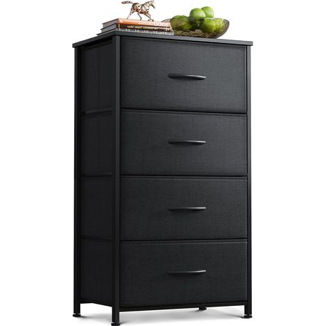 Noir Commode Chambre Adulte, avec 4 Tissu Tiroirs (1/5)