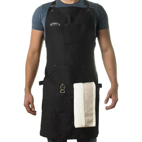 Tablier de cuisine et de grillade avec décapsuleur et torchon intégrés – Toile de coton 283 g/m², finitions en acier inoxydable, sangles croisées – Idéal pour la cuisine, le barbecue et un usage profe (1/4)