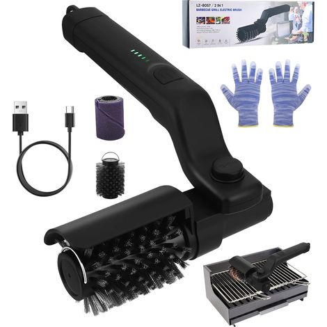 Brosse électrique nettoyante pour barbecue, 3 vitesses, batterie 2600 mAh, étanche IPX7, matériau acier inoxydable 304, indicateur de charge 5 niveaux, tête de brosse adaptée à tous types de barbecues (1/5)