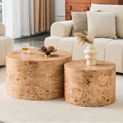 Table basse gigogne ronde avec rangement MDF bois HAVRYA (1/5)