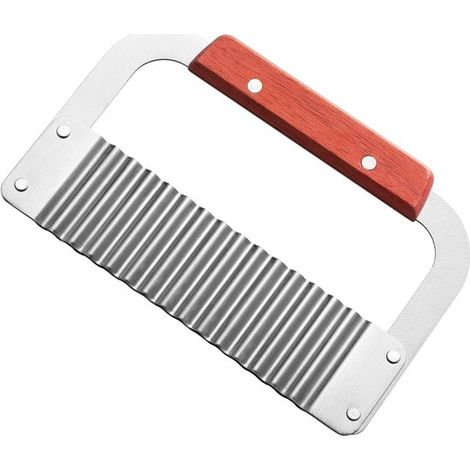 Couteau à découper les pommes de terre à rainures en acier inoxydable. Outil de coupe robuste avec lame dentelée et manche en bois, pour les carottes et les légumes. (1/5)