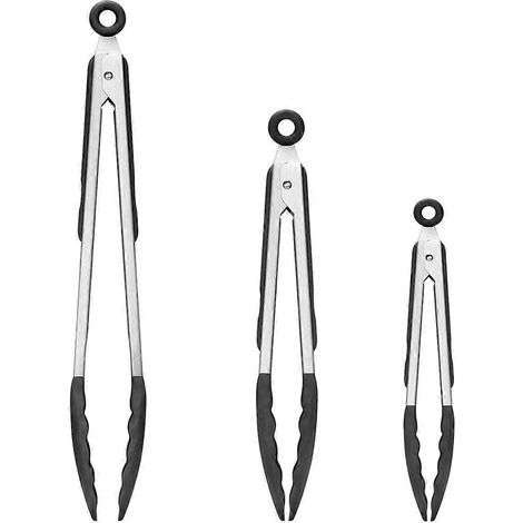 3-teilige, arretierbare Küchenzange aus hochwertigem Edelstahl, schwarz (1/5)
