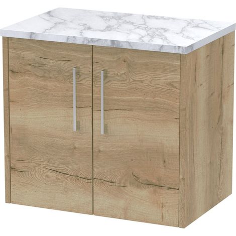 Winshill Contemporary 2 Door Wall Hung Vanity Unit with Laminate Worktop, Light Oak, 600mm