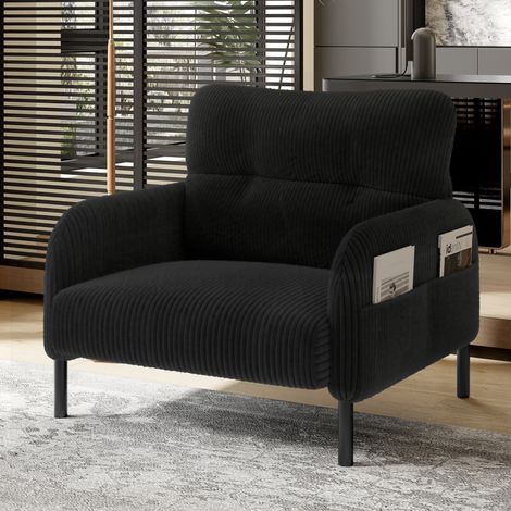 Sessel mit Seitentasche aus Cord 67x75x79 cm Schwarz OKMYHOME (1/5)