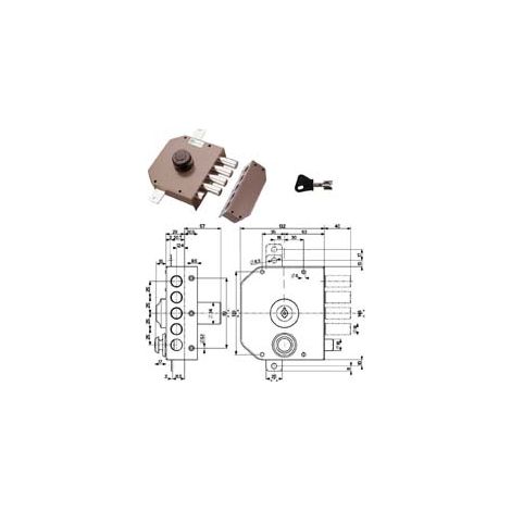 SERRATURA TRIPLICE DA APPLICARE CON SCROCCO CON POMOLO A POMPA 30631- - mm.60 SX cilindro ø mm.34 (30631VD60X) - 1 pezzi MOTTURA