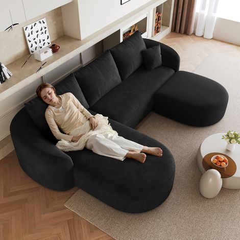 Canapé d'angle en U de 266 cm, canapé compressé en mousse, canapé modulable sans armature, chambre, appartement, sans montage, noir (1/5)