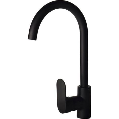 Robinet de cuisine noir - Mitigeur d'évier en acier inoxydable, robinet de cuisine moderne monotrou pivotant à 360° (1/3)