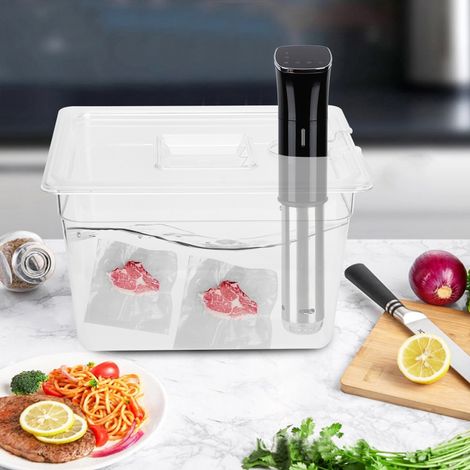 Récipient sous vide pliable de 11 L avec couvercle et charnière, pour thermoplongeur et cuiseur de précision culinaire. (1/5)