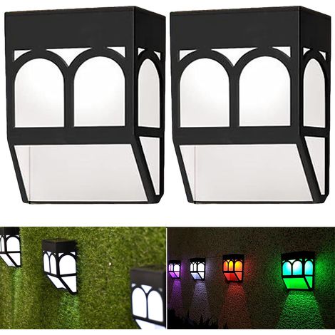 Paquet de 2 lumières solaires d'extérieur, lumières de clôture solaires LED à 2 Modes, lumières de terrasse solaires étanches, applique murale solaire (1/5)
