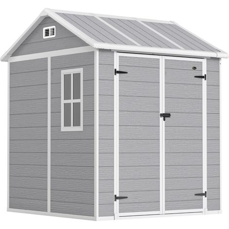 Abri de jardin en plastique gris avec fenêtre et porte verrouillable 181x181x220 cm (1/5)