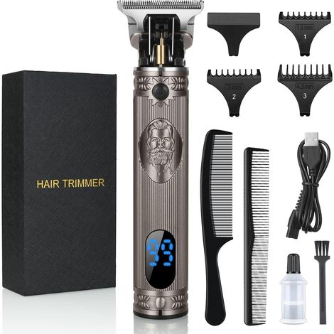 Tondeuse Cheveux Hommes, Tondeuse Barbe Electriques Sans Fil Tondeuse à Cheveux T-Blade Rasoir Kit Recharge Tondeuse avec écran LED Rechargeable USB, 3 Peignes de Guidage(Argent) (1/5)