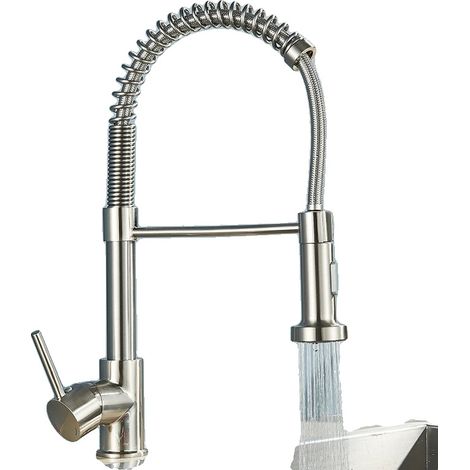 Grifo de cocina con rociador extraíble, giratorio 360 grados y manguera de color gris níquel. (1/2)