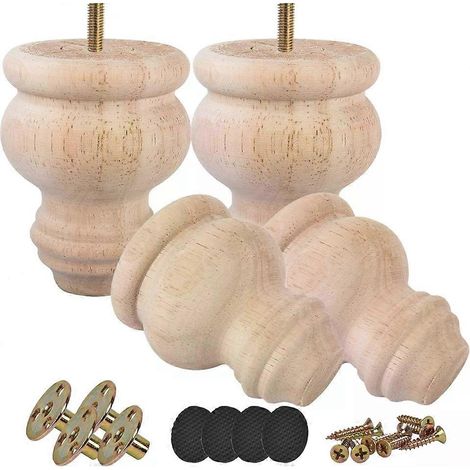 Pieds de meuble ronds miniatures en bois brut de 7,6 cm (3 pouces), lot de 4, en bois massif. (1/4)