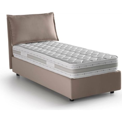 Talamo Italia - Letto singolo Animal, Letto contenitore con rivestimento in tessuto, 100% Made in Italy, Apertura frontale, con materasso Cm 90x190 incluso, Tortora