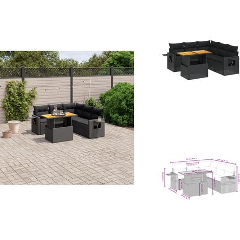 Salon de jardin 6 pcs avec coussins noir résine tressée - Ensemble Salon De Jardin - Meuble Extérieur - Résine Tressée - Rotin Synthétique - Table Extensible (1/3)