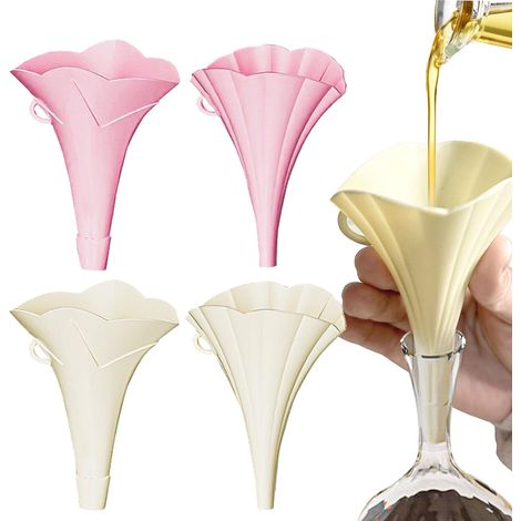 Set di 4 imbuti da cucina pieghevoli in silicone a forma di fiore. (1/5)