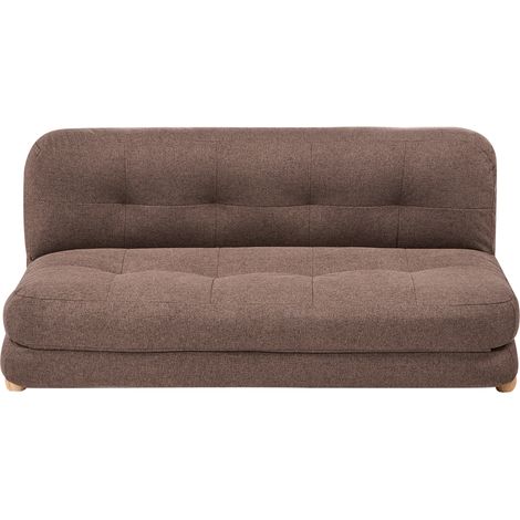 Sofá cama de 2 plazas tapizado de lino sintético patas de madera acolchado salón dormitorio habitación de invitados marrón Esbjerg