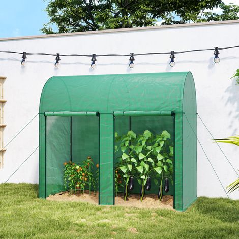 Serre à Tomates 2m² (2x1x1,78m) - 2 Portes Zippées Enroulables, Acier + PE Haute Densité Anti-UV, Vert