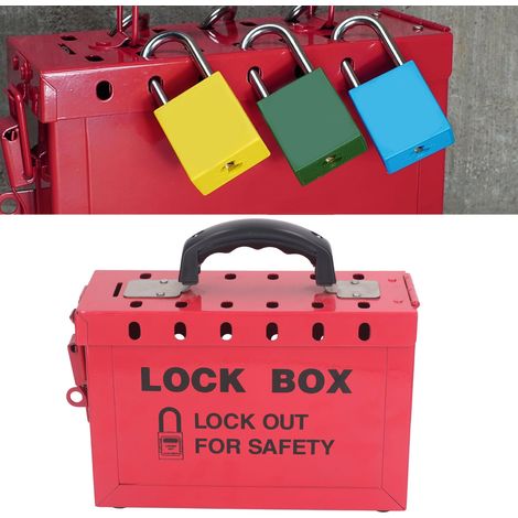 Boîte à cadenas verrouillable, boîte de verrouillage LOTO de qualité supérieure pour groupe, boîte à cadenas de sécurité portable pour groupe, peut contenir 13 cadenas, boîte à cadenas rouge conforme (1/5)