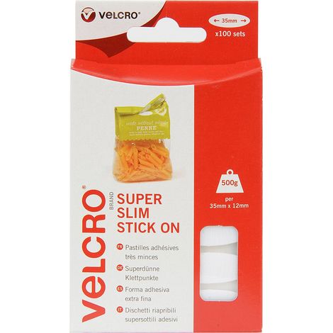 VELCRO Brand Dischetti riapribili supersottili adesivi 35mm x 100 Bianco