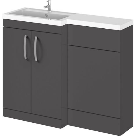 Balterley Left-Hand Bathroom Vanity and WC Unit Combination with Basin - 1100mm - Gloss Grey with Chrome Handles