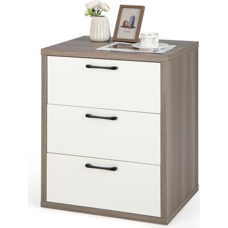 GOPLUS Table de Chevet Moderne avec 3 tiroirs, Table d'Appoint Compacte à 3 Niveaux avec Rangement, Bout de Canapé, pour Chambre à Coucher, Salon, Bureau, 55X45X66 CM (1/5)