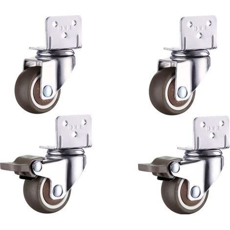 Roulettes pivotantes pour meubles, petites roues avec frein - 32 mm - Roues en caoutchouc silencieuses - Lot de 4 (1/5)