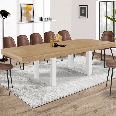 Mesa de comedor extensible PHOENIX 6-12 personas madera y blanco 200-300 cm