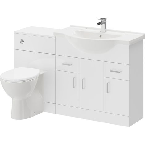 Alexander James Gloss White 1350mm 3 Door 2 Drawer Vanity Unit Toilet Suite (1/5)