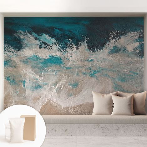 Papier peint intissé mural avec colle pour salon et chambre Décoration murale rapide - Colle incluse gratuite Vagues océaniques 208x146 cm (1/5)