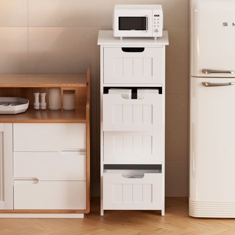 Bathroom Cabinet with 4 Drawers,Freestanding Slim Bathroom Storage Cupboard,Chest of Drawers Floor Storage Cabinet,Modern Tall Cabinet for Living Room,Kitchen,Hallway, W11.8''x D11.8"xH32.4'', White (1/5)