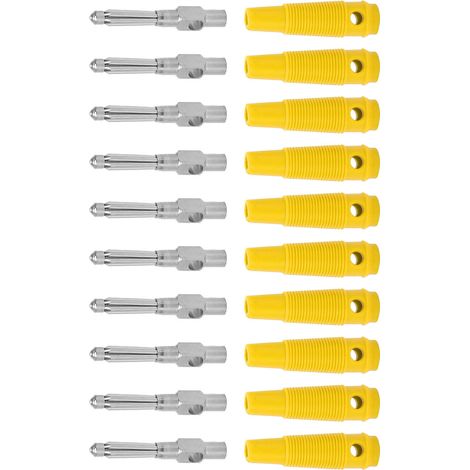 Lot de 10 fiches bananes mâles empilables 4mm 7 broches cuivre 1000V 32A gaine souple PVC vissée jaune pour HP TV PC (1/5)